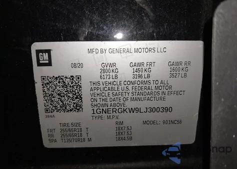 2020 Chevrolet Traverse Fwd Lt Cloth из США, поврежденный, VIN 1GNERGKW9LJ300390